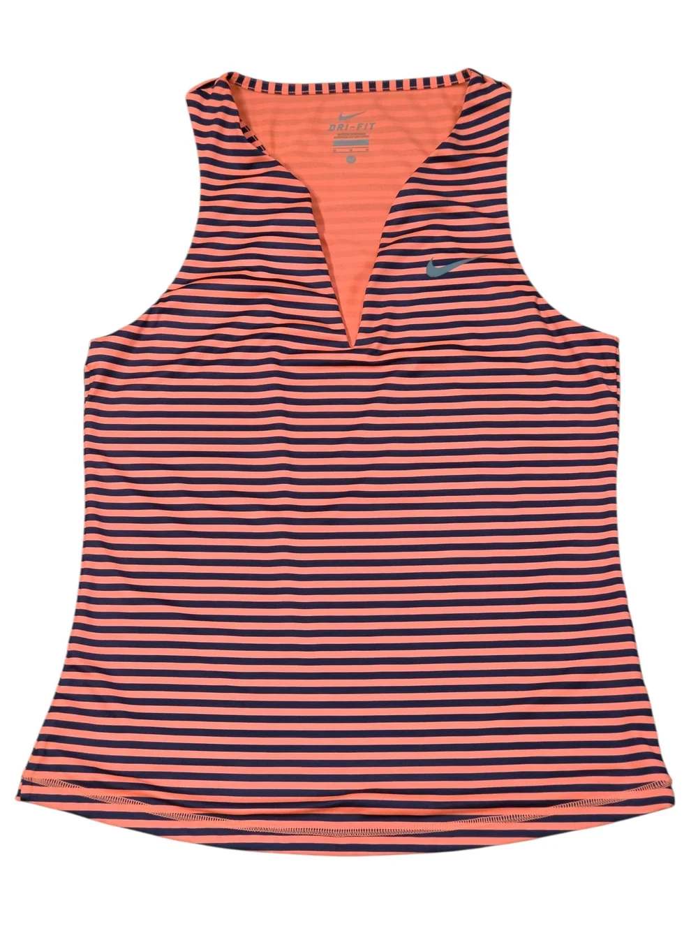 Nike Dri-FIT Women Medium Coral/Orange Navy Striped Racerback Athletic Tank Top